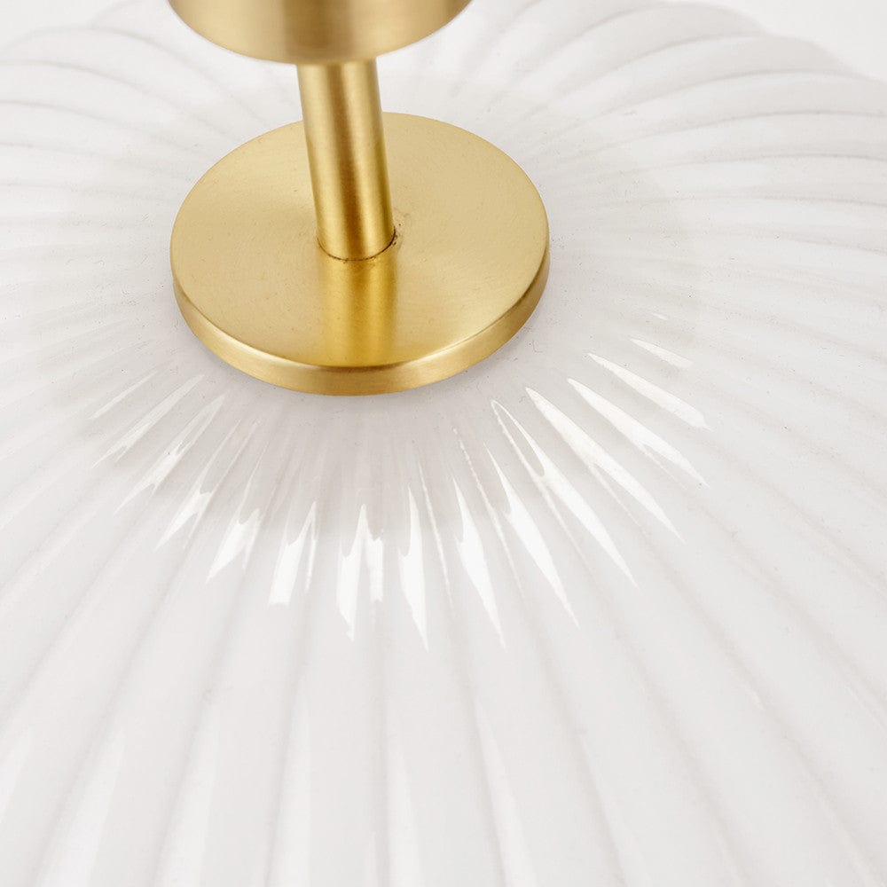 Emilia White Ribbed Glass and Gold Metal Oval Table Lamp Base.
