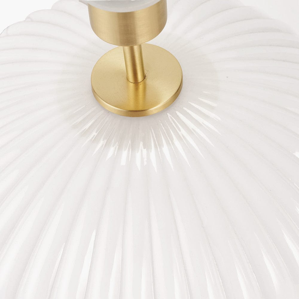 Emilia White Ribbed Glass and Gold Metal Oval Table Lamp Base with Zara 35cm Steel Grey Silk Lined Cylinder Lampshade.