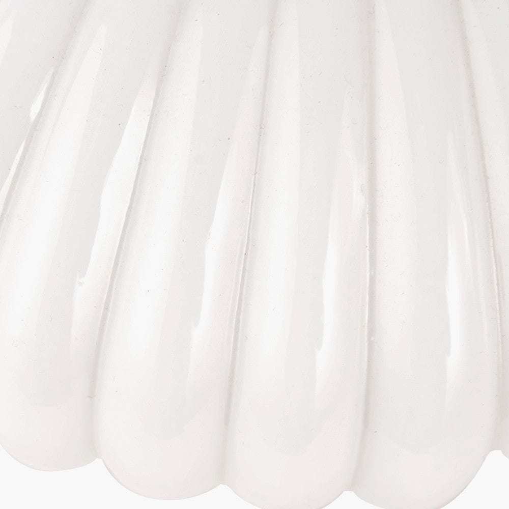 Emilia White Ribbed Glass and Gold Metal Oval Table Lamp Base with Zara 35cm Steel Grey Silk Lined Cylinder Lampshade.