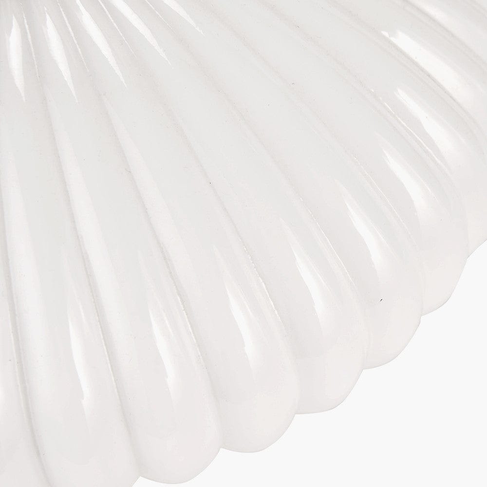 Emilia White Ribbed Glass and Gold Metal Oval Table Lamp Base with Zara 35cm Steel Grey Silk Lined Cylinder Lampshade.