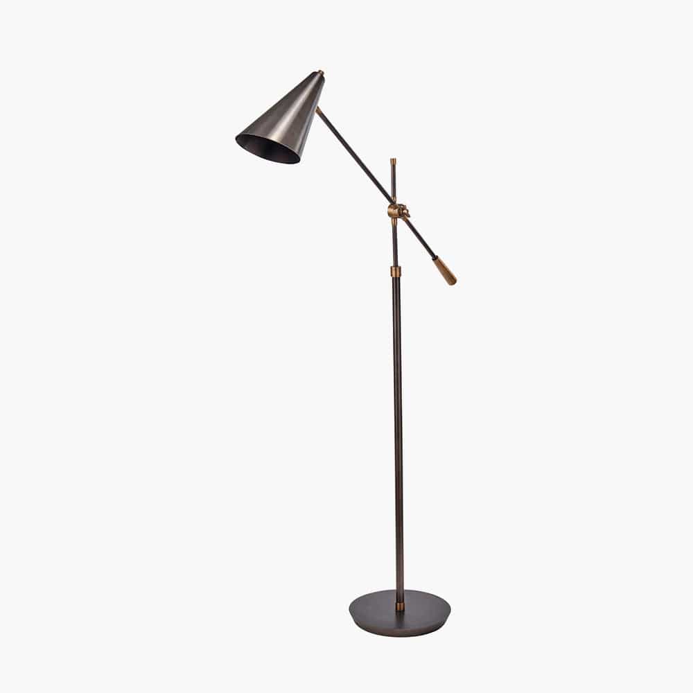 Emiliano Antique Bronze and Antique Brass Adjustable Task Floor Lamp.