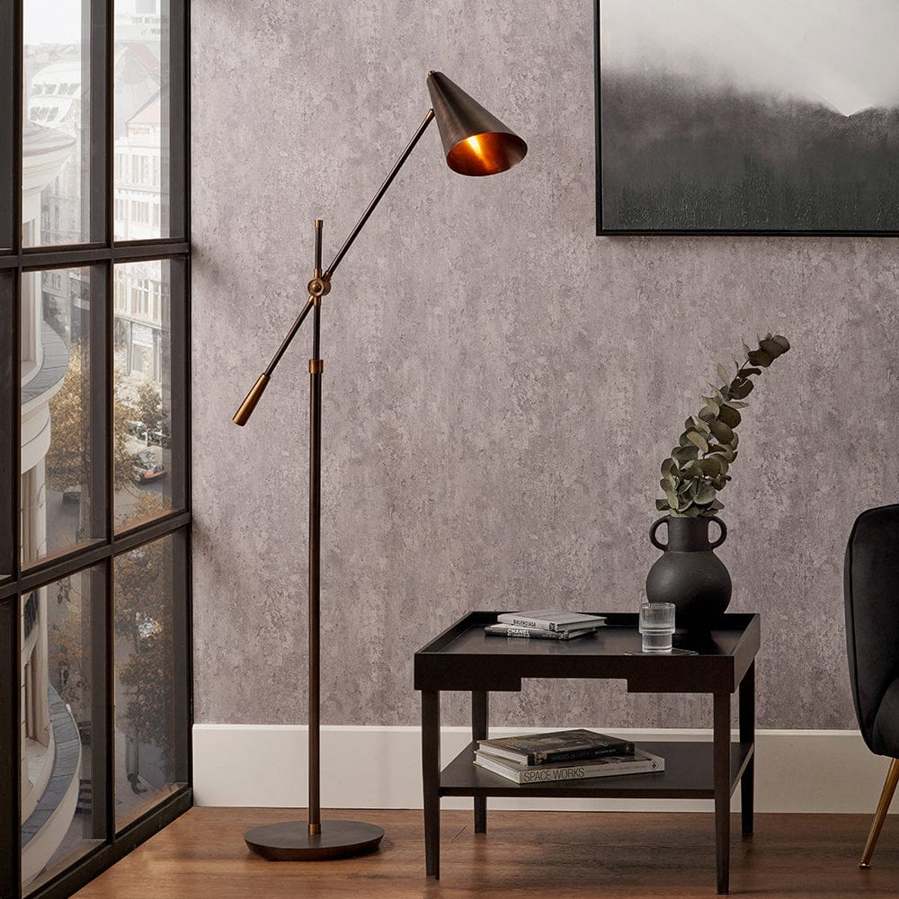 Emiliano Antique Bronze and Antique Brass Adjustable Task Floor Lamp.
