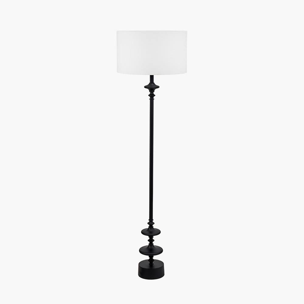 Emilio Matt Black Candlestick Floor Lamp Base with Henry 45cm White Handloom Cylinder Lampshade.
