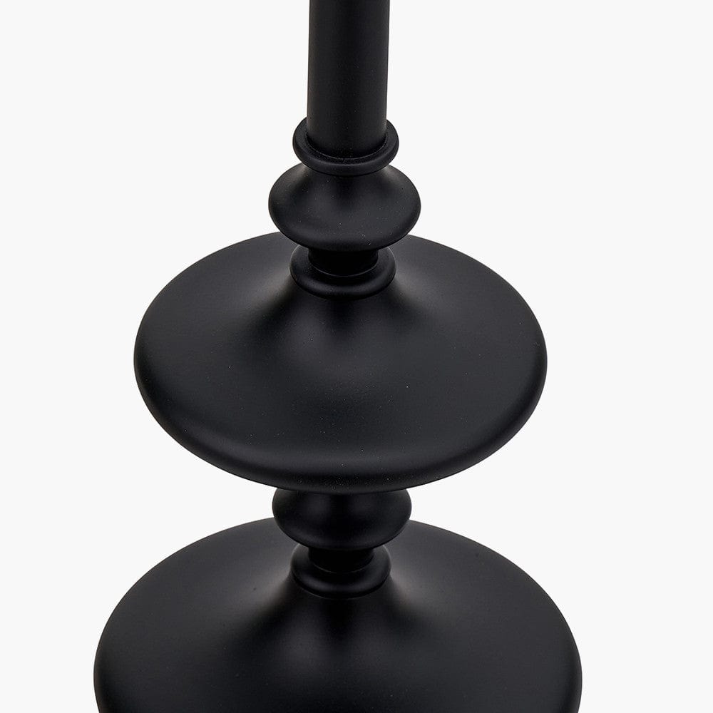 Emilio Matt Black Candlestick Floor Lamp Base with Henry 45cm White Handloom Cylinder Lampshade.