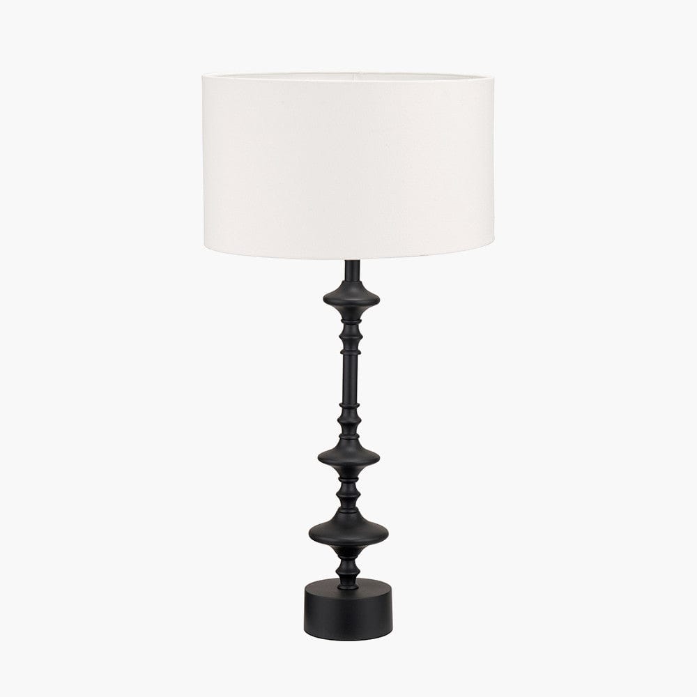 Emilio Matt Black Candlestick Table Lamp Base with Henry 35cm White Handloom Cylinder Lampshade.