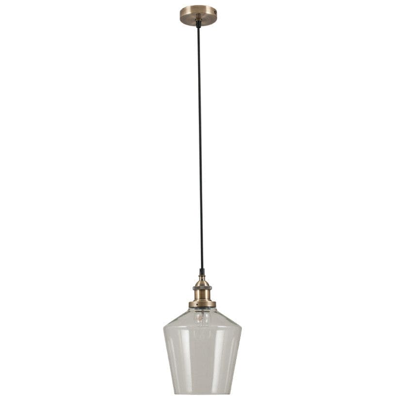 Emmanuelle Antique Brass Metal and Clear Glass Pendant.