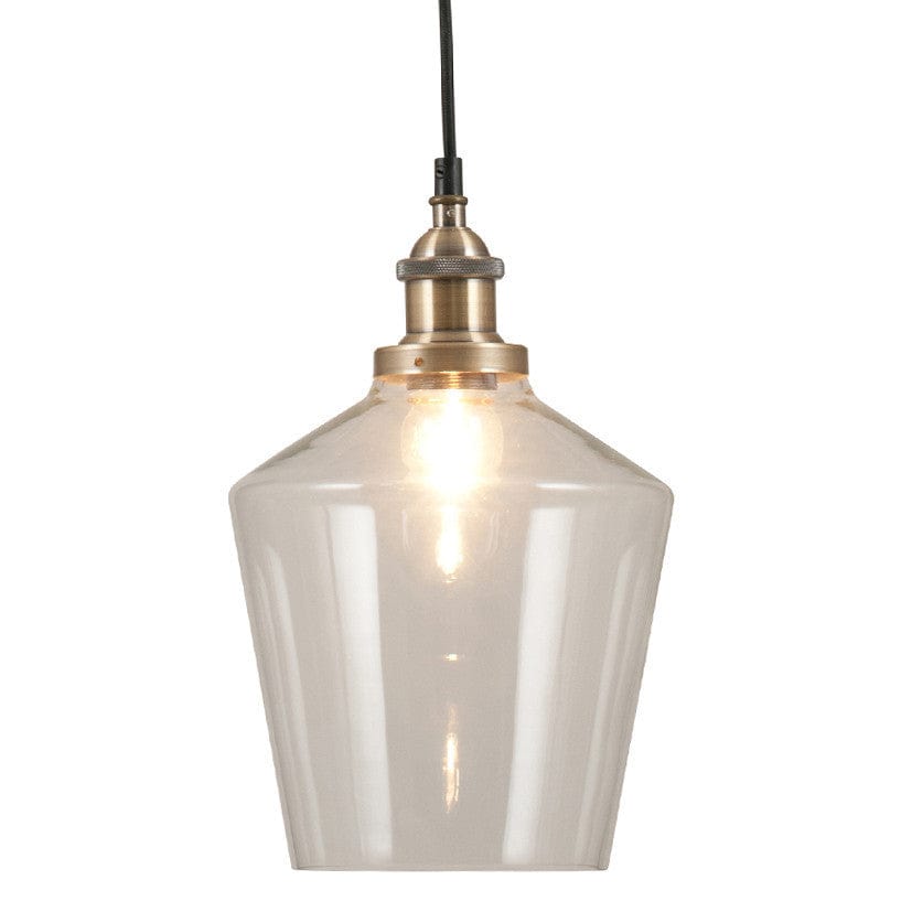 Pacific Lifestyle Lighting Emmanuelle Antique Brass Metal and Clear Glass Pendant House of Isabella UK