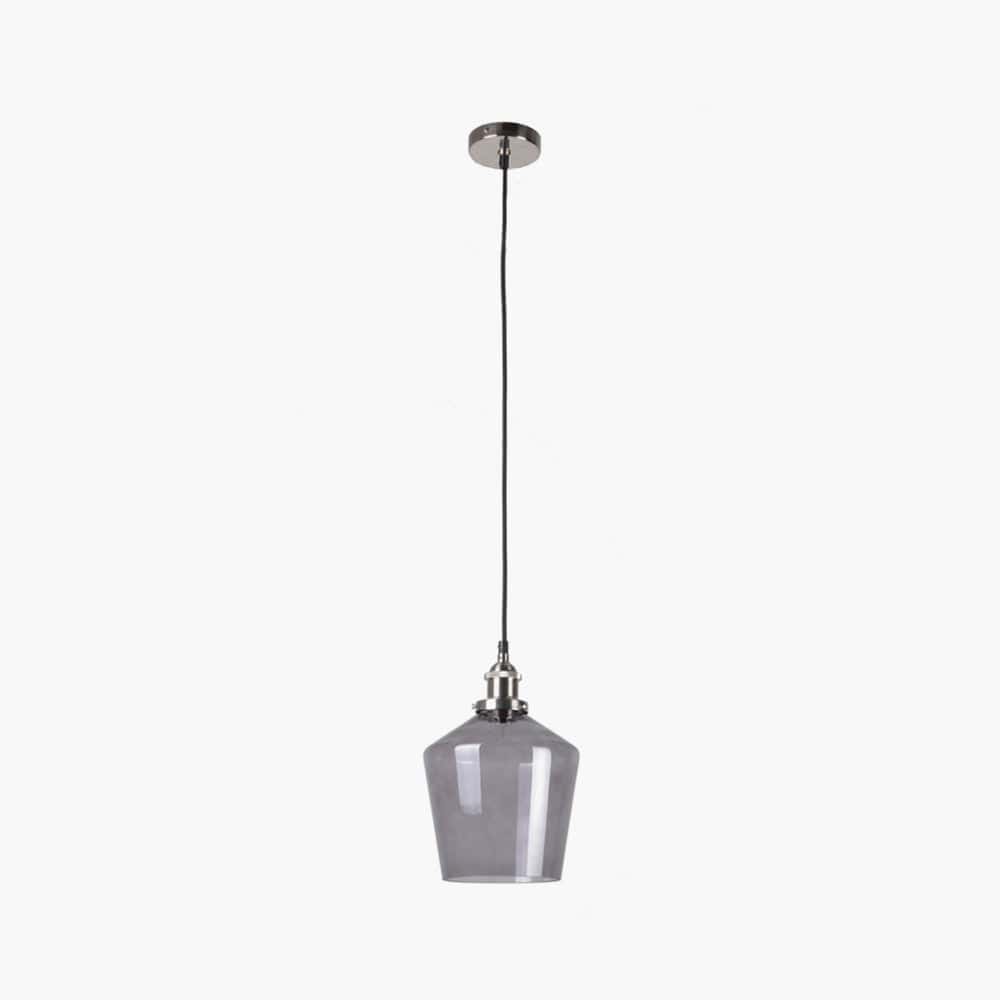 Pacific Lifestyle Lighting Emmanuelle Antique Silver Metal and Smoke Glass Pendant House of Isabella UK