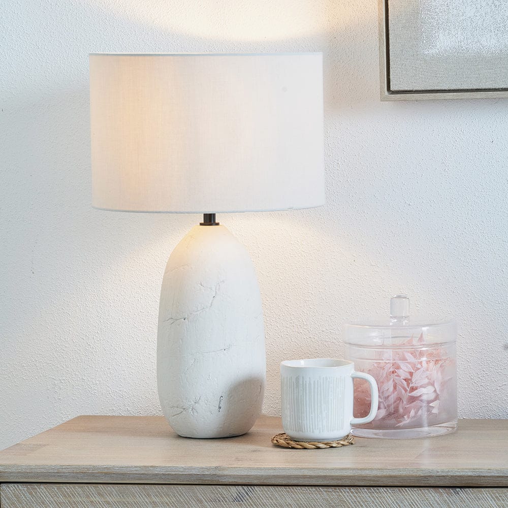 Erika White Vintage Textured Ceramic Table Lamp.