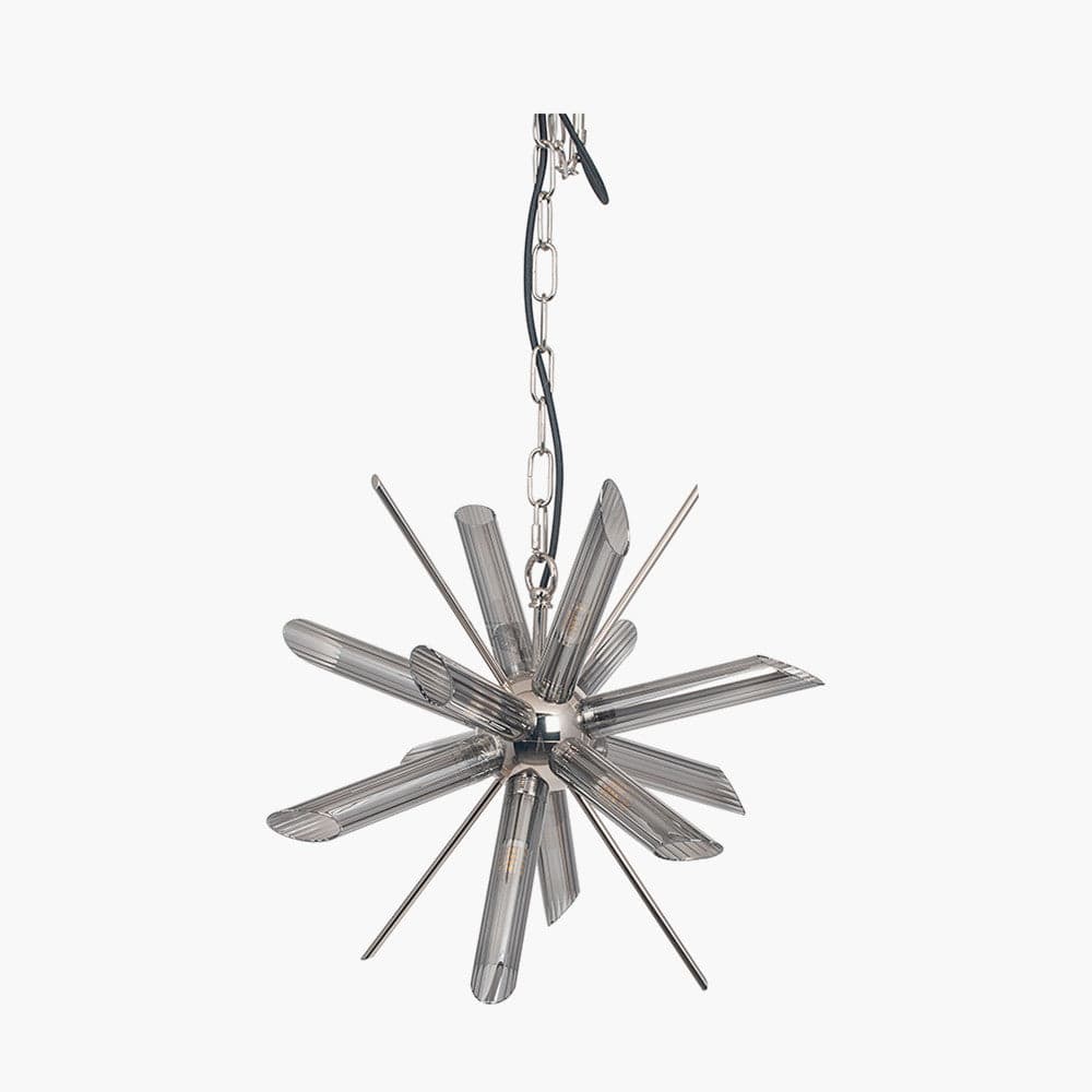 Estella Smoke Glass and Silver Metal Starburst Pendant.