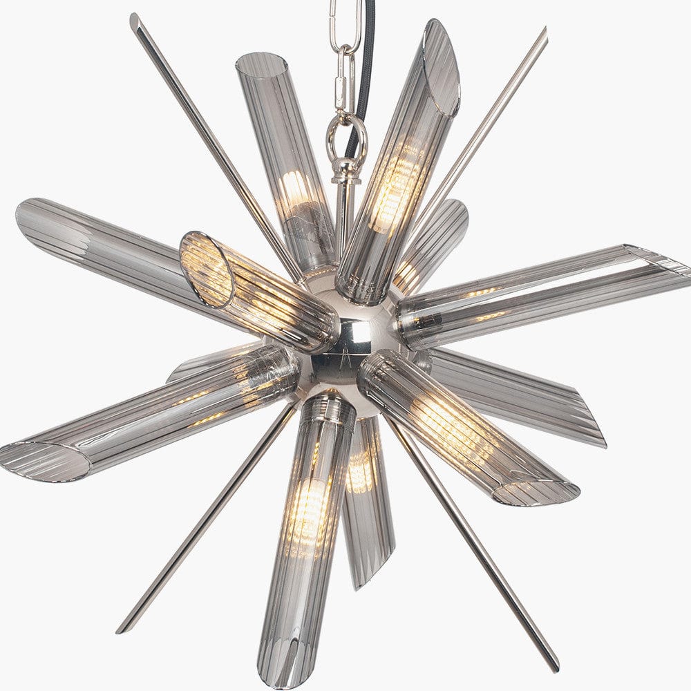 Estella Smoke Glass and Silver Metal Starburst Pendant.