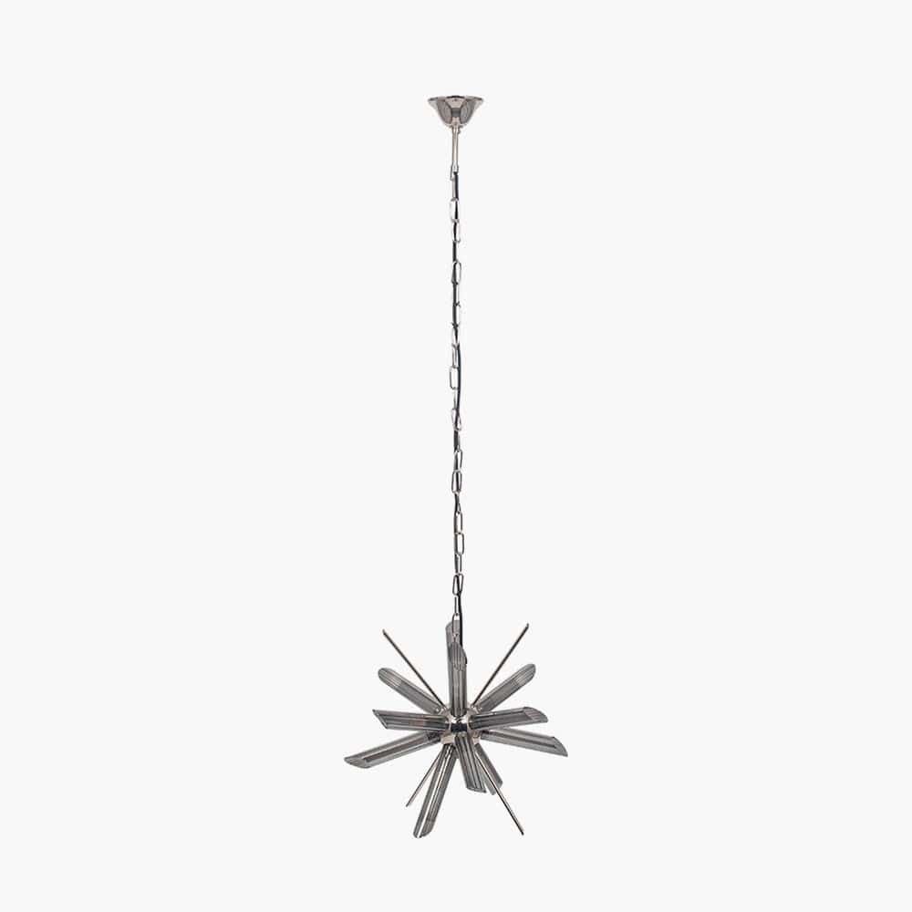 Estella Smoke Glass and Silver Metal Starburst Pendant.