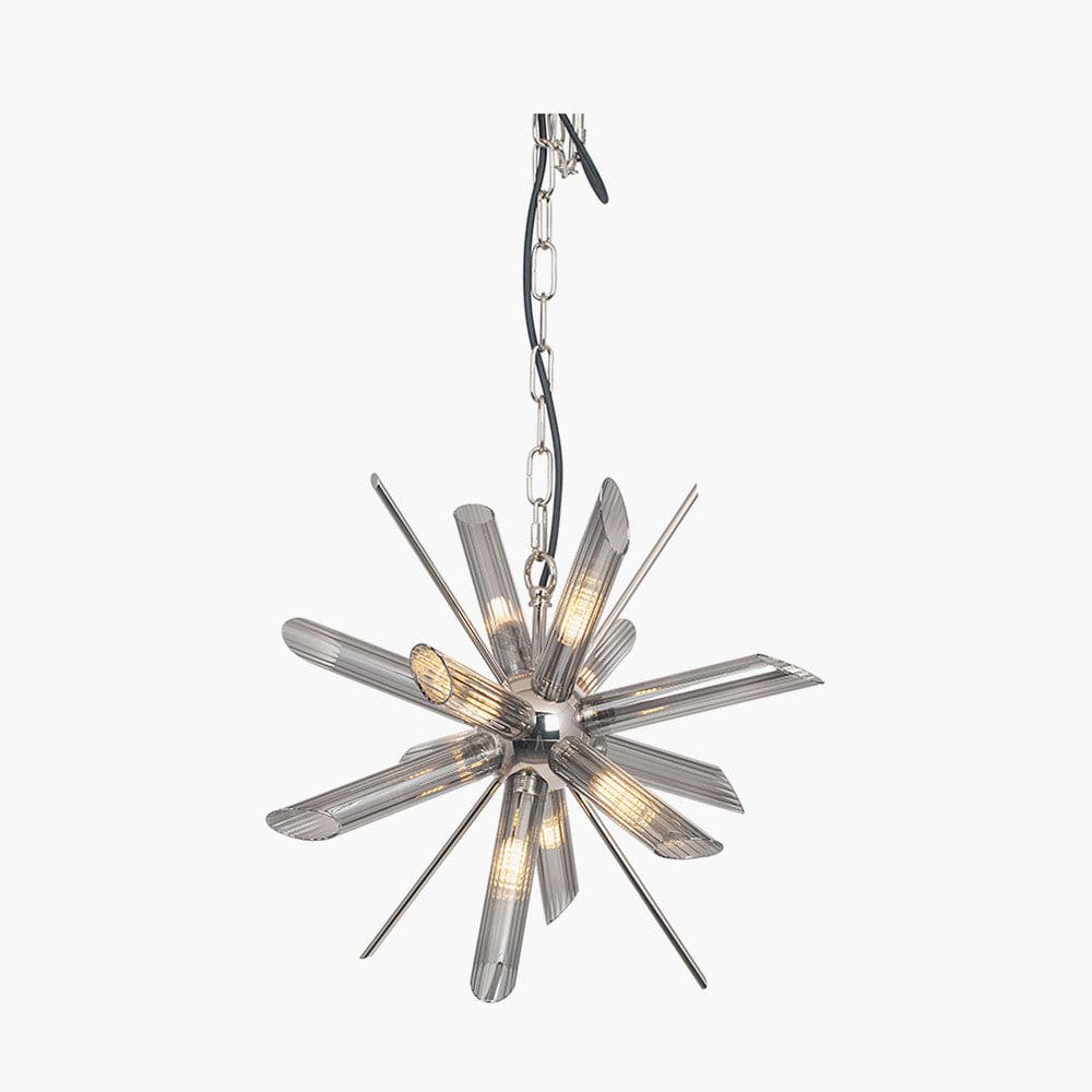 Estella Smoke Glass and Silver Metal Starburst Pendant.