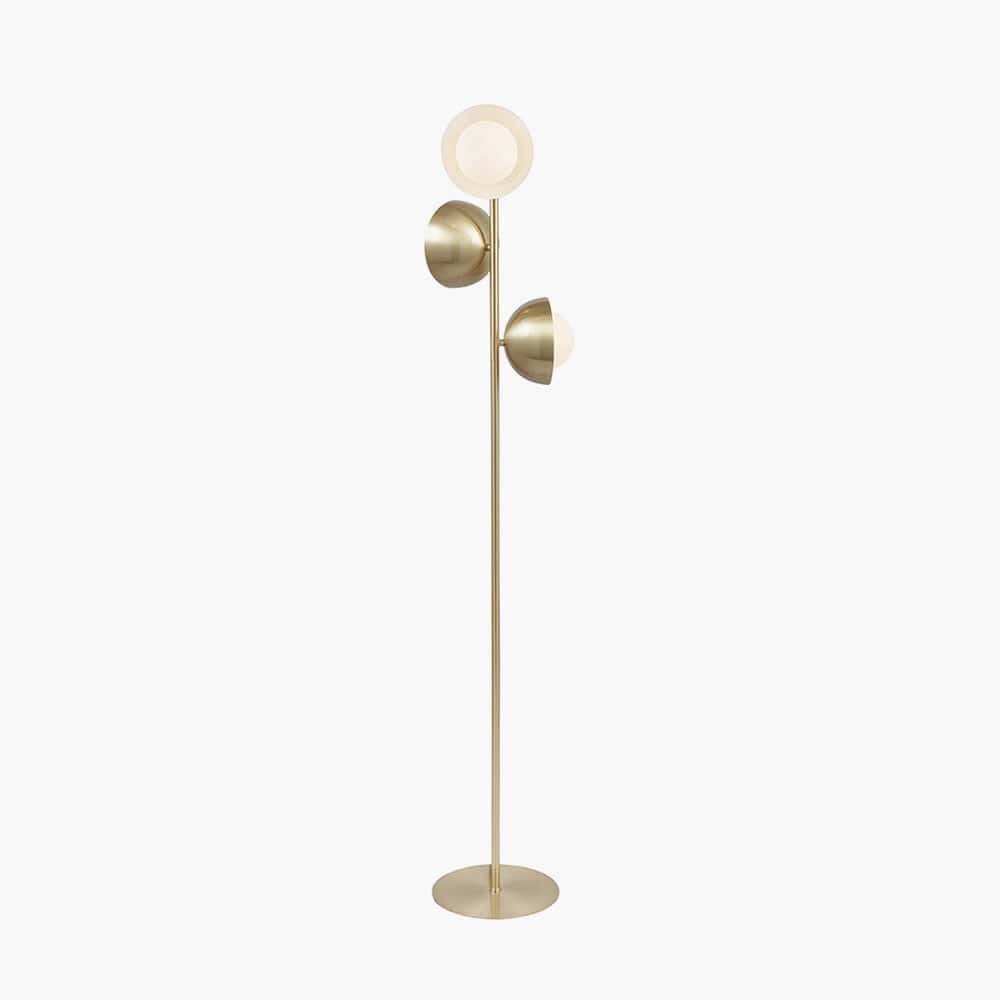 Estelle Brushed Brass Metal and White Orb Dome Floor Lamp.