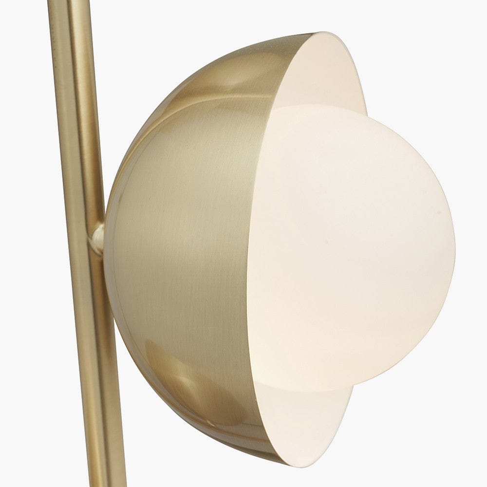 Estelle Brushed Brass Metal and White Orb Dome Floor Lamp.
