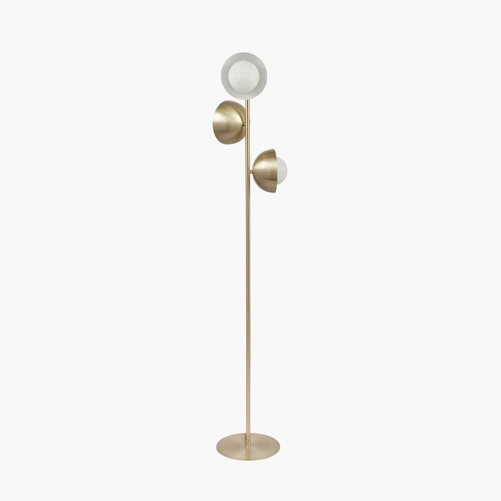Estelle Brushed Brass Metal and White Orb Dome Floor Lamp.