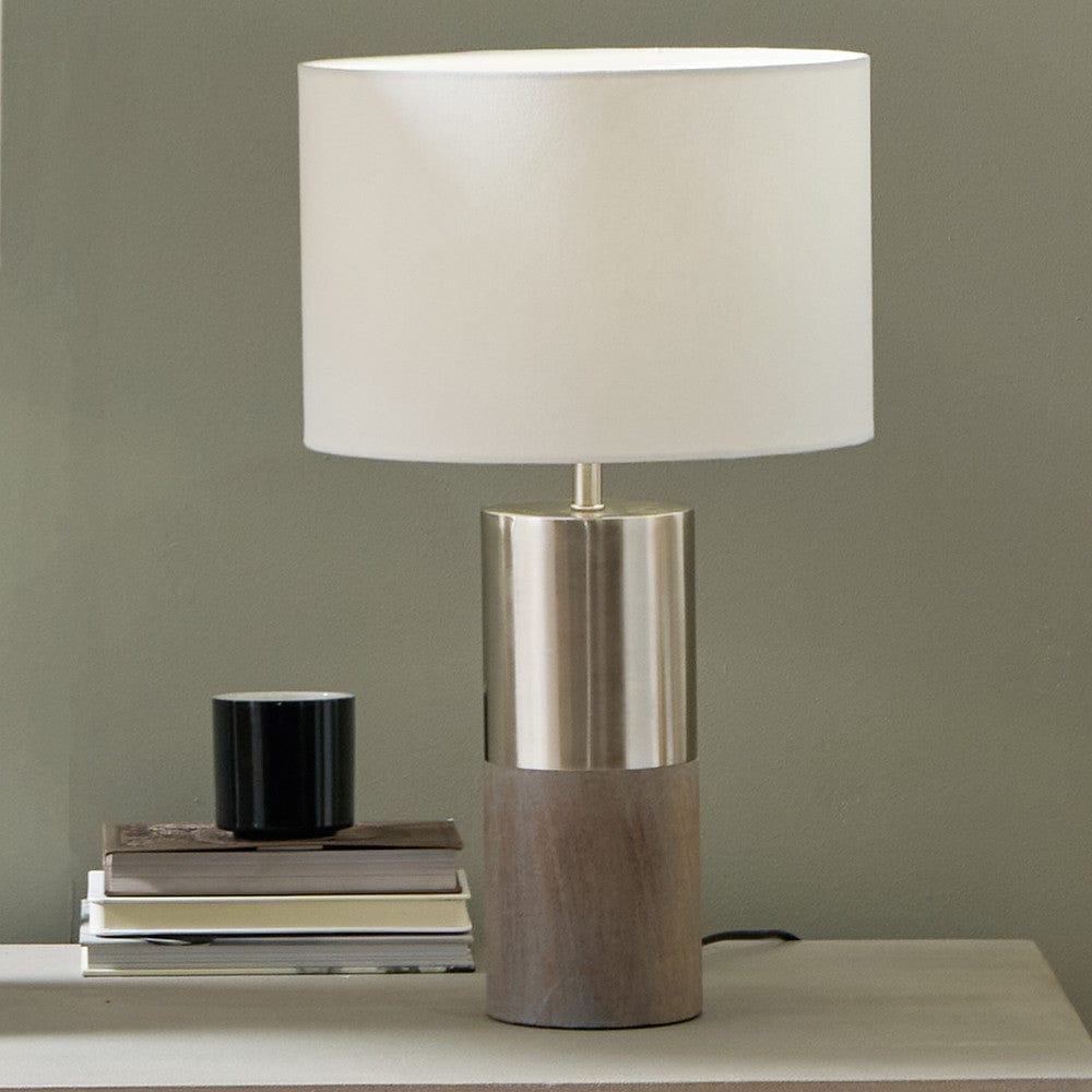Etosha Grey Wood and Silver Metal Table Lamp.