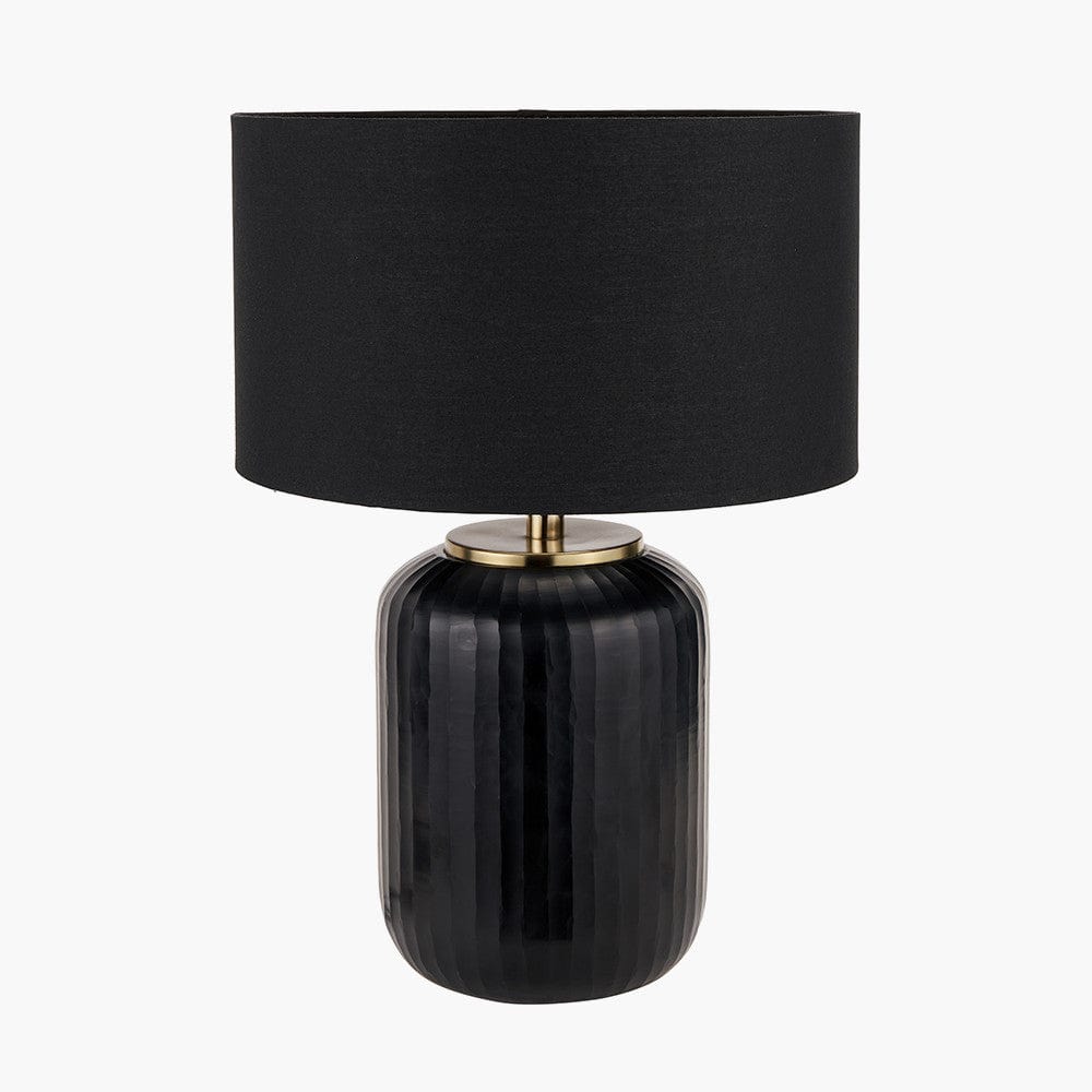 Eva Matt Black Cold Cut Stripe Glass Table Lamp.
