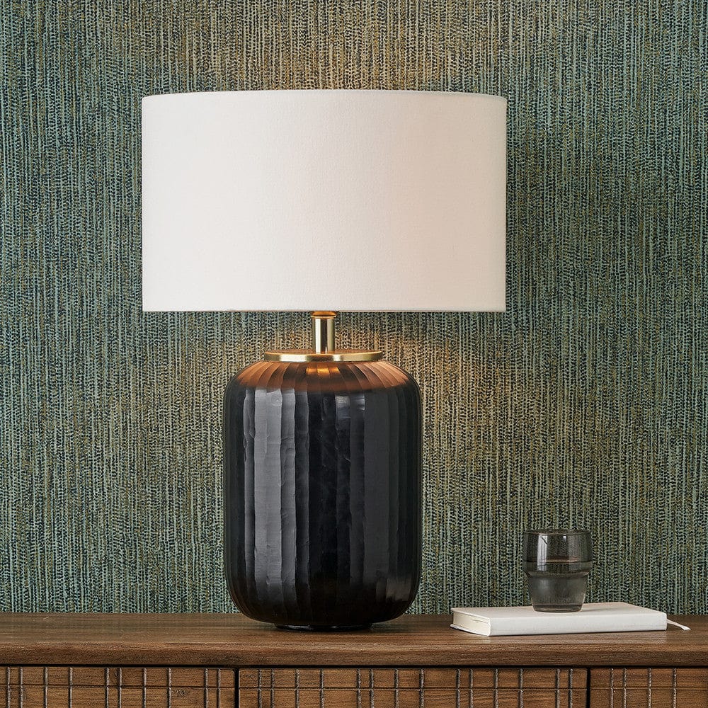 Eva Matt Black Cold Cut Stripe Glass Table Lamp.