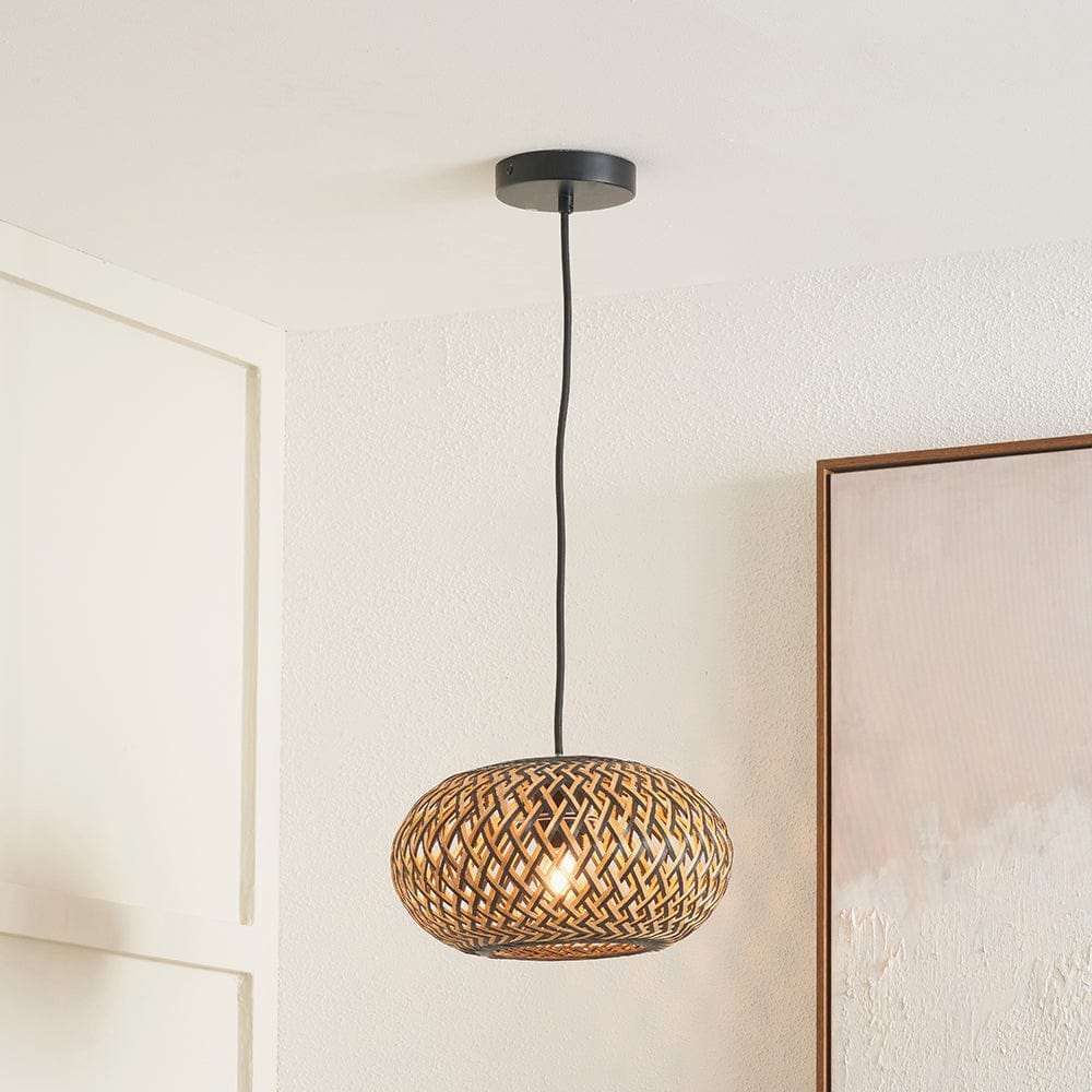 Evianna Black and Natural Rattan Pendant.