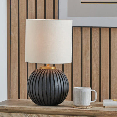 Pacific Lifestyle Lighting Ezekiel Black Terracotta Textured Ball Table Lamp House of Isabella UK