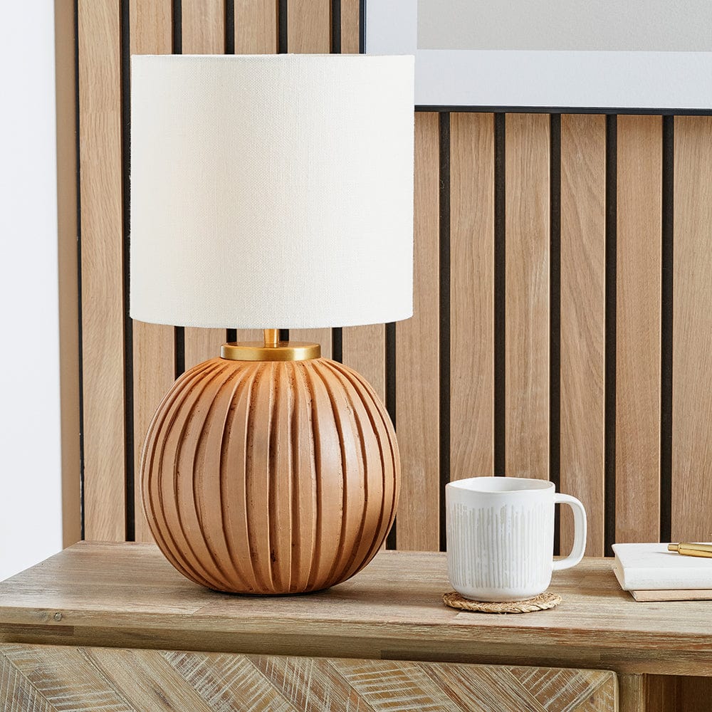 Pacific Lifestyle Lighting Ezekiel Natural Terracotta Textured Ball Table Lamp House of Isabella UK