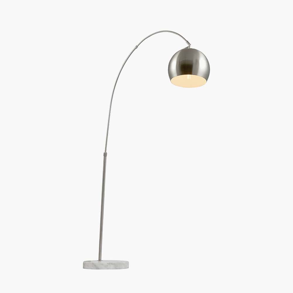 Feliciani Brushed Silver Metal and White Marble Floor Lamp.
