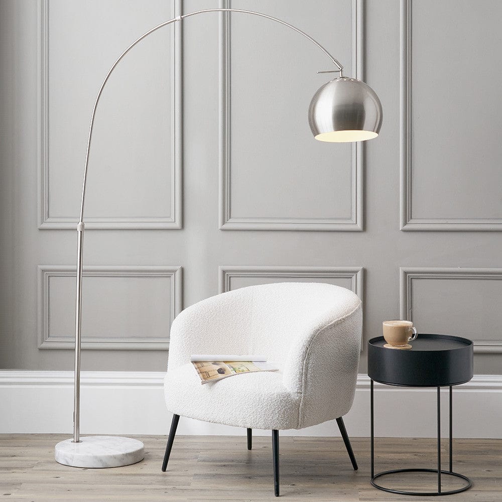 Feliciani Brushed Silver Metal and White Marble Floor Lamp.