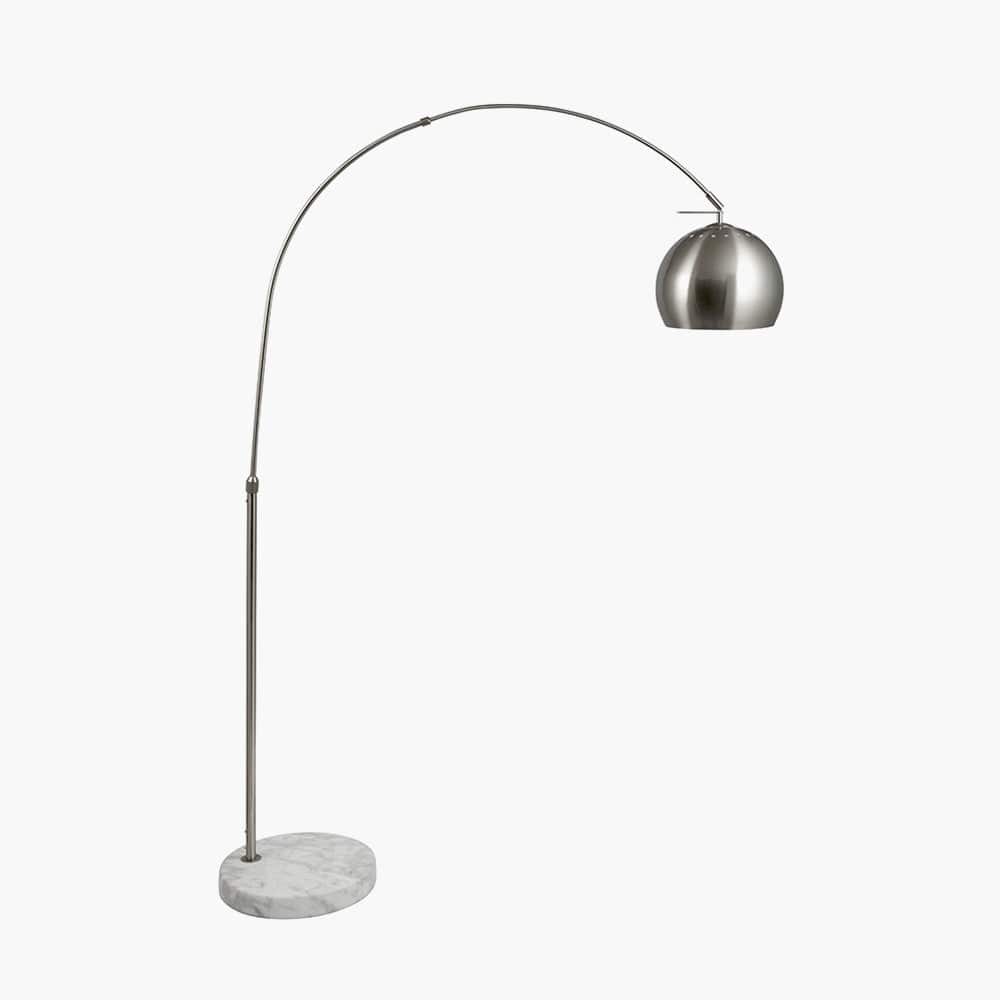 Feliciani Brushed Silver Metal and White Marble Floor Lamp.