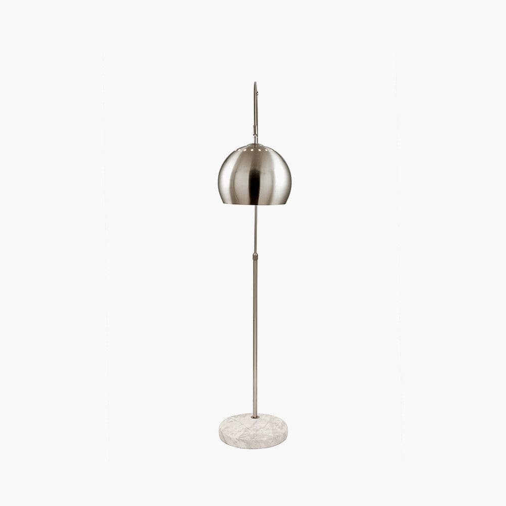 Feliciani Brushed Silver Metal and White Marble Floor Lamp.