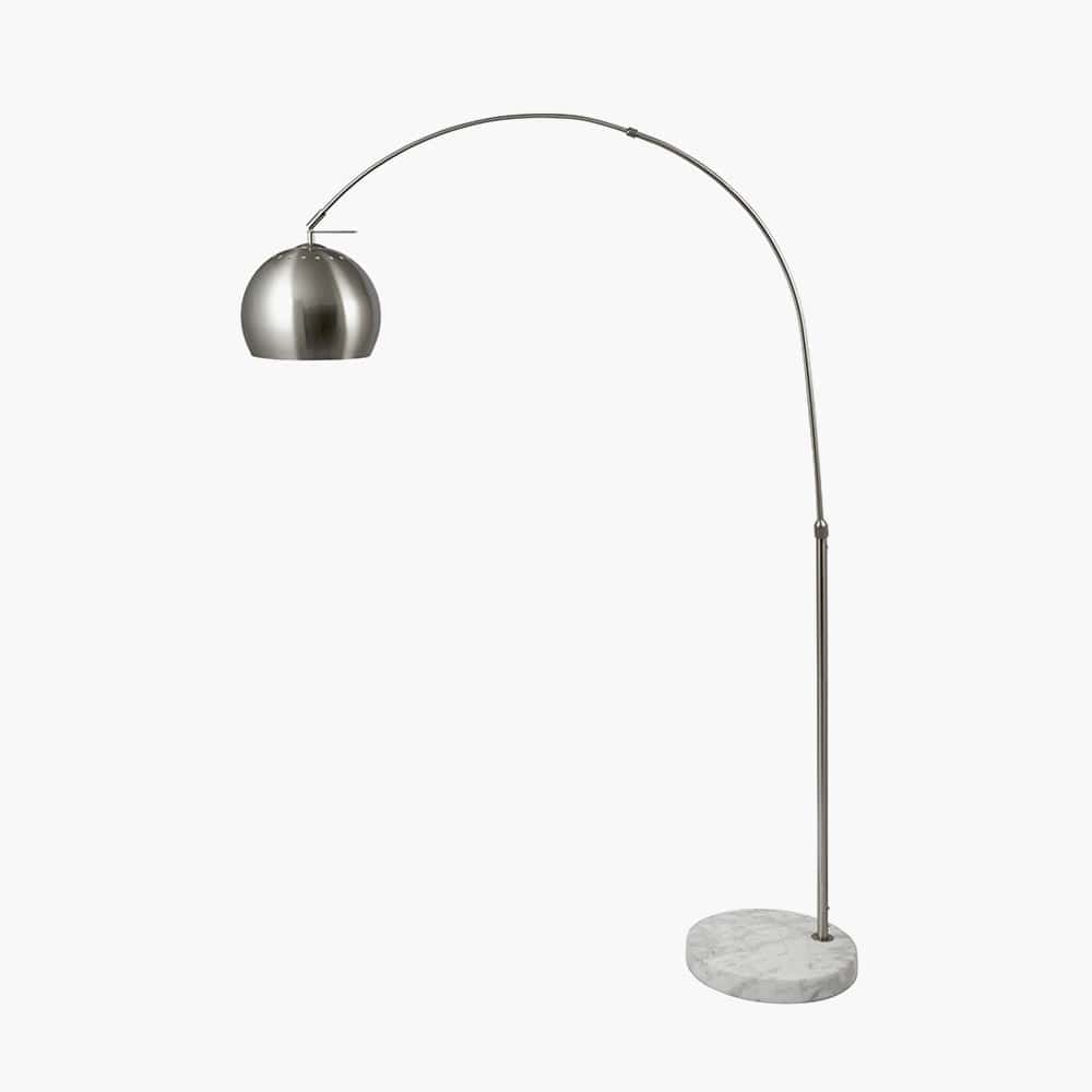 Feliciani Brushed Silver Metal and White Marble Floor Lamp.