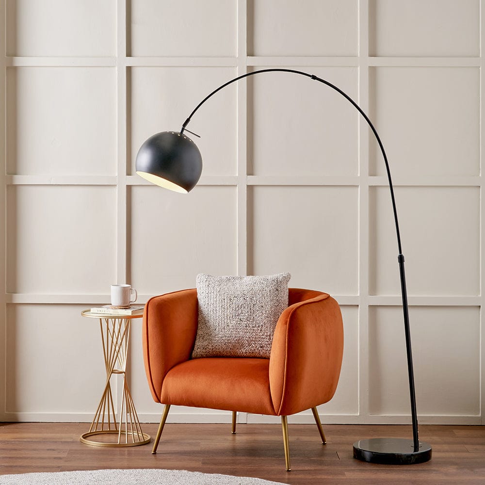 Feliciani Matt Black Metal and Black Marble Floor Lamp.