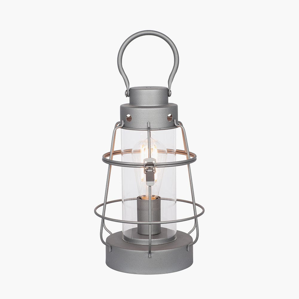 Pacific Lifestyle Lighting Filey Grey Metal & Clear Glass Oil Lantern Table Lamp House of Isabella UK