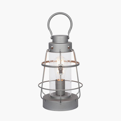 Pacific Lifestyle Lighting Filey Grey Metal & Clear Glass Oil Lantern Table Lamp House of Isabella UK