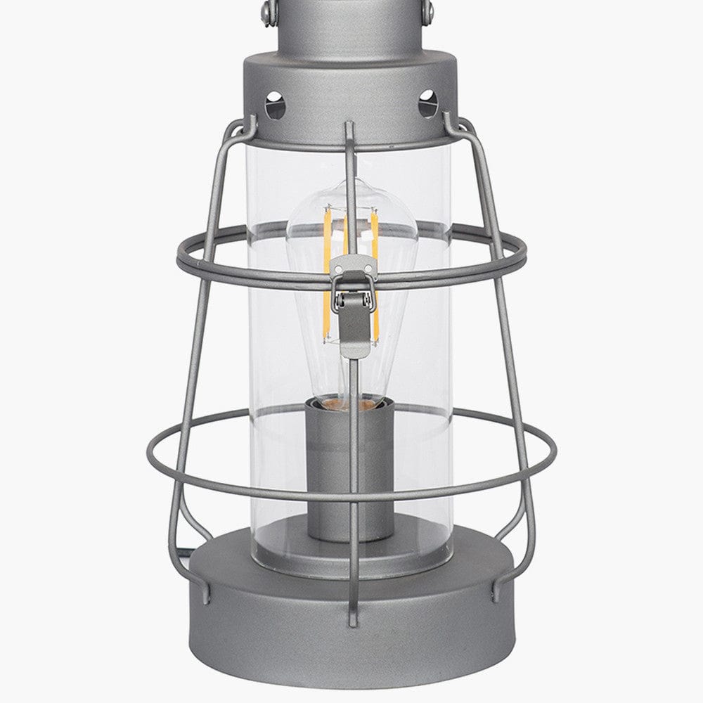 Filey Grey Metal & Clear Glass Oil Lantern Table Lamp.