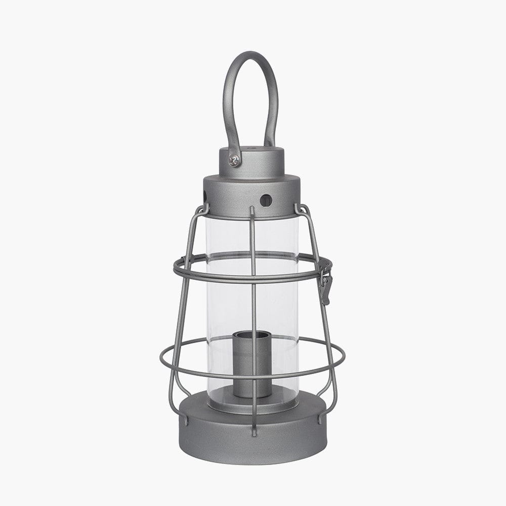 Filey Grey Metal & Clear Glass Oil Lantern Table Lamp.