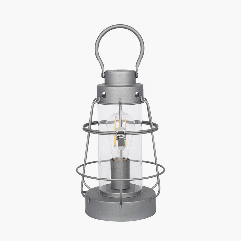 Filey Grey Metal & Clear Glass Oil Lantern Table Lamp.