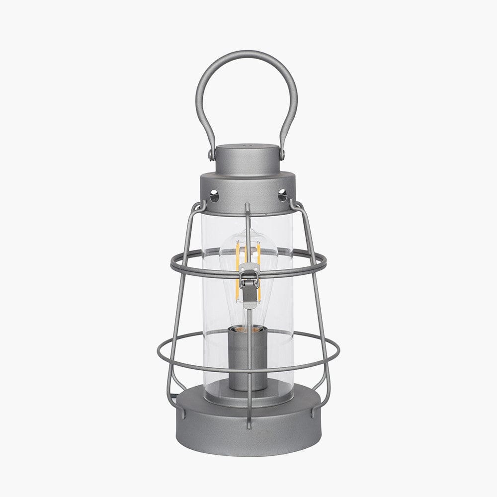 Pacific Lifestyle Lighting Filey Grey Metal & Clear Glass Oil Lantern Table Lamp House of Isabella UK