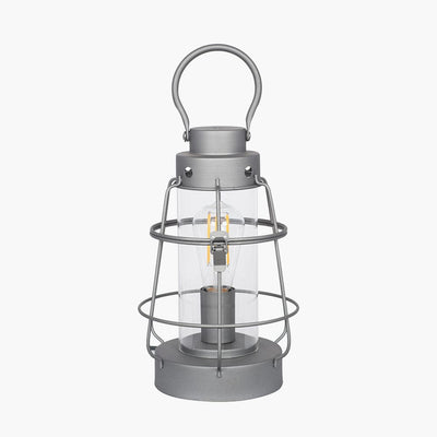 Pacific Lifestyle Lighting Filey Grey Metal & Clear Glass Oil Lantern Table Lamp House of Isabella UK