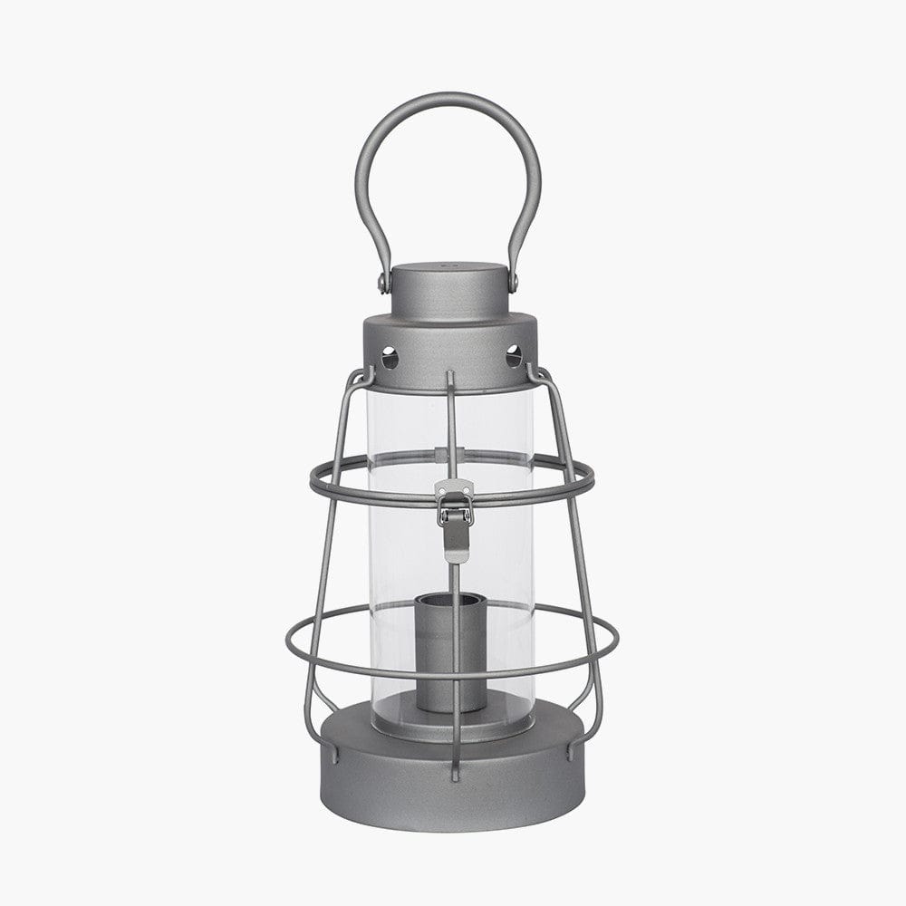 Filey Grey Metal & Clear Glass Oil Lantern Table Lamp.