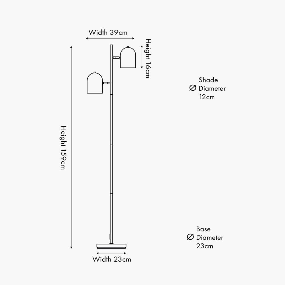 Pacific Lifestyle Lighting Finn Mulberry Metal Cloche Two Head Floor Lamp House of Isabella UK
