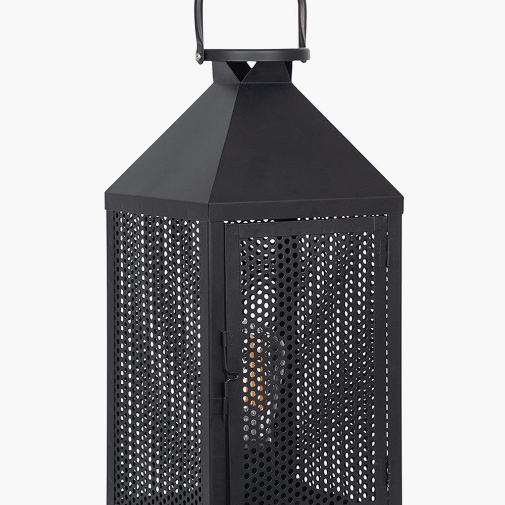 Folkstone Matt Black Metal Punched Lantern Table Lamp.