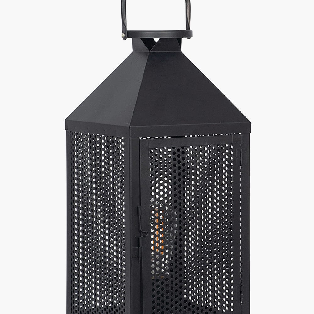 Pacific Lifestyle Lighting Folkstone Matt Black Metal Punched Lantern Table Lamp House of Isabella UK