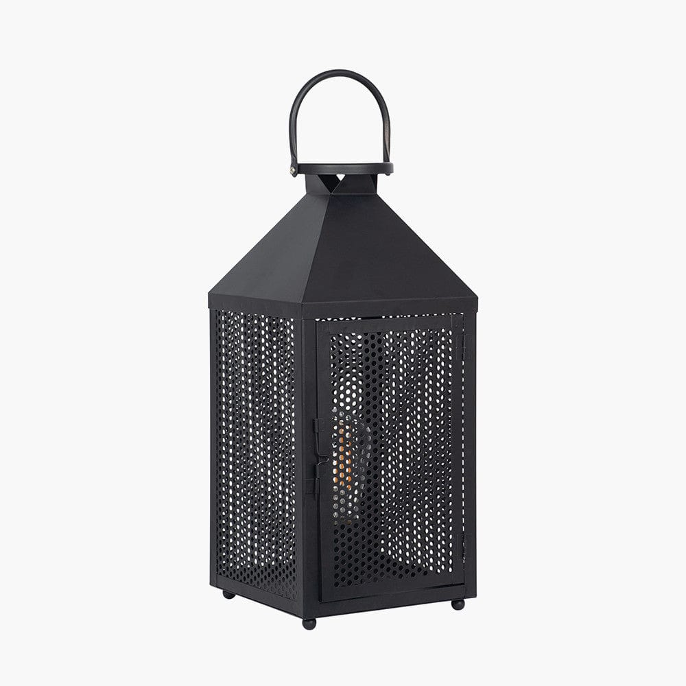 Pacific Lifestyle Lighting Folkstone Matt Black Metal Punched Lantern Table Lamp House of Isabella UK