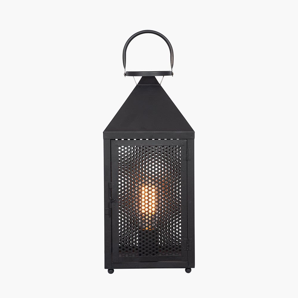 Folkstone Matt Black Metal Punched Lantern Table Lamp.
