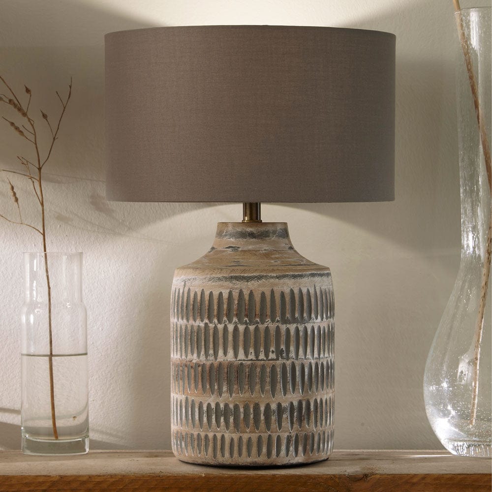 Galle Grey Wash Wood Textured Table Lamp - Base Only.