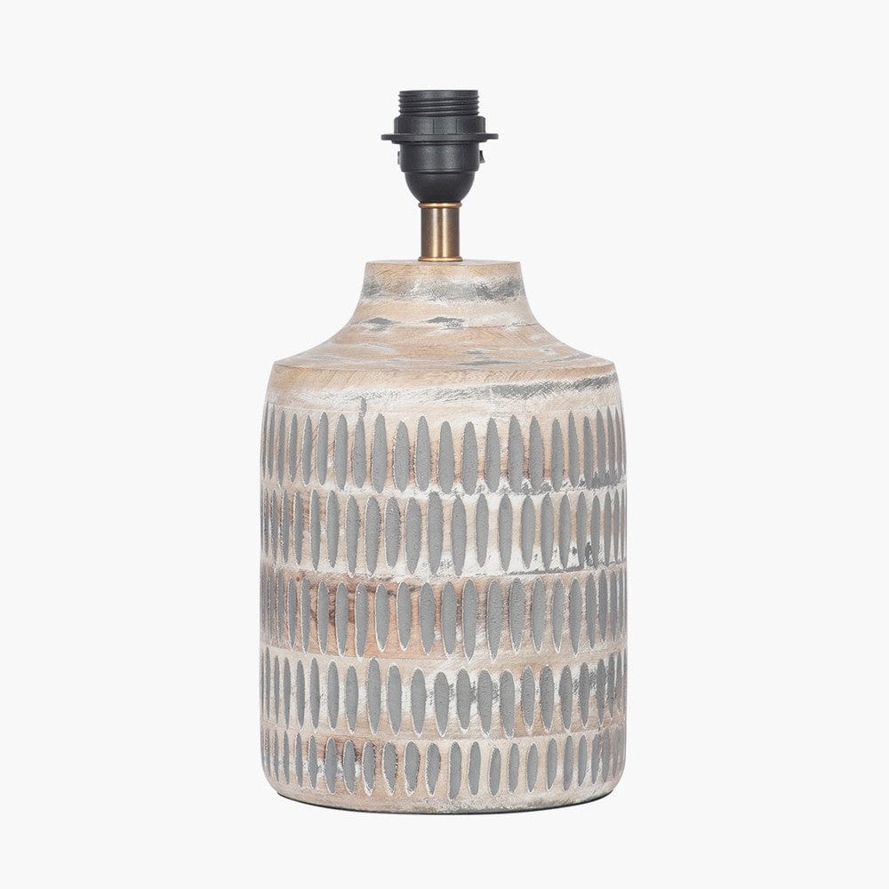Galle Grey Wash Wood Textured Table Lamp Base with Harry 30cm Steel Grey Cotton Mix Cylinder Lampshade.