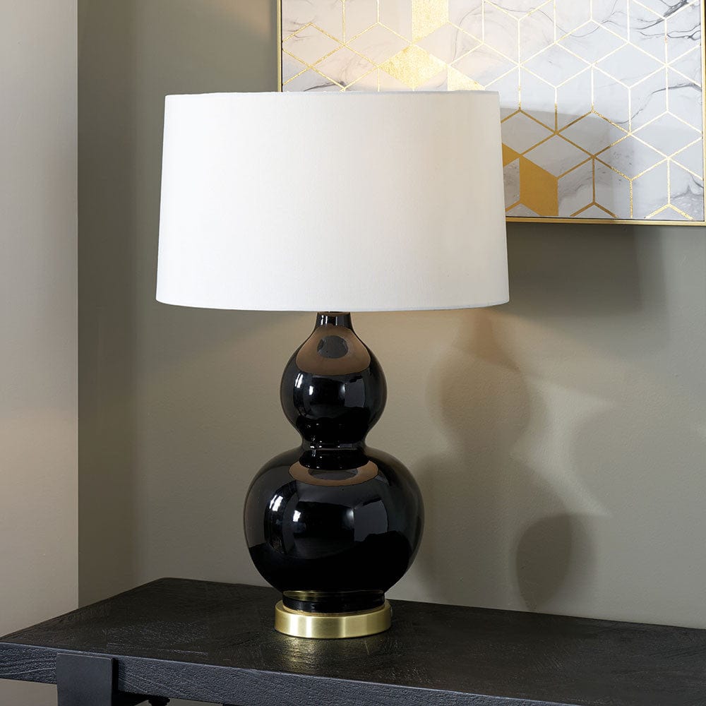 Gatsby Black Ceramic Table Lamp With Brushed Gold Metal Detail.
