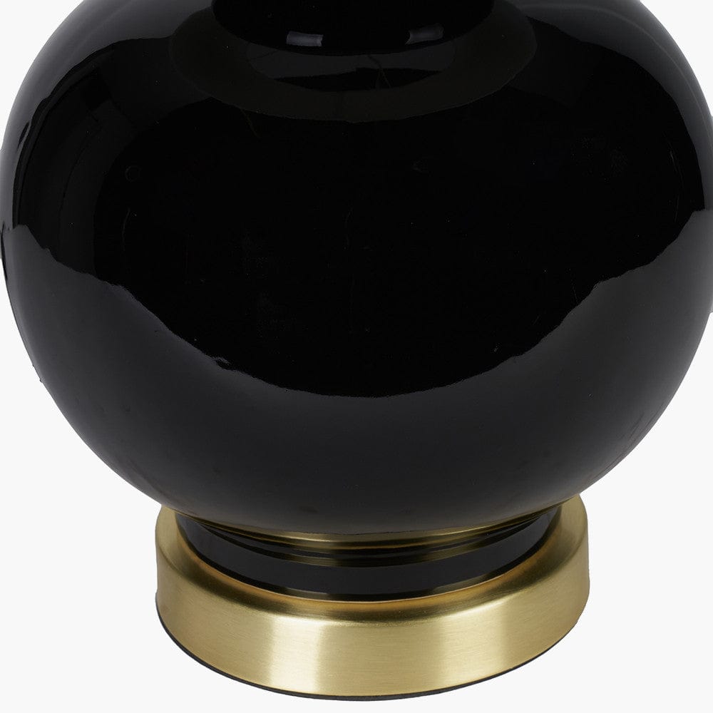 Gatsby Black Ceramic Table Lamp With Brushed Gold Metal Detail.
