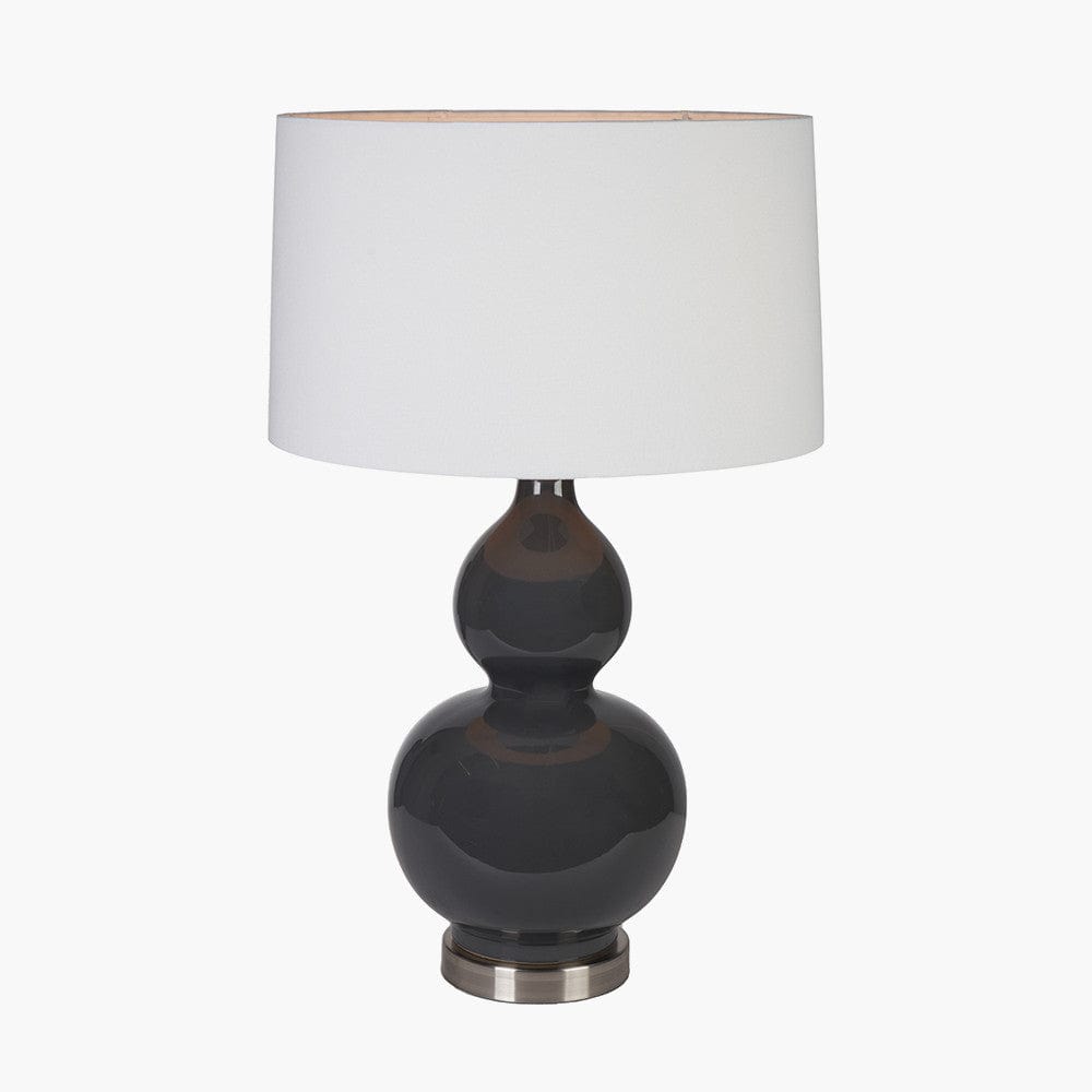 Gatsby Grey Ceramic Table Lamp With Brushed Silver Metal Detail.